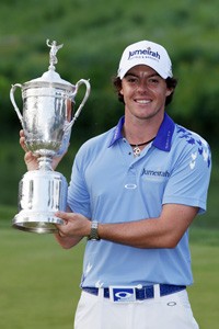 BETHESDA, MD - JUNE 19: Rory McIlroy of Northern Ireland poses with the trophy after his eight-stroke victory on the 18th green during the 111th U.S. Open at Congressional Country Club on June 19, 2011 in Bethesda, Maryland. (Photo by David Cannon/Getty Images)